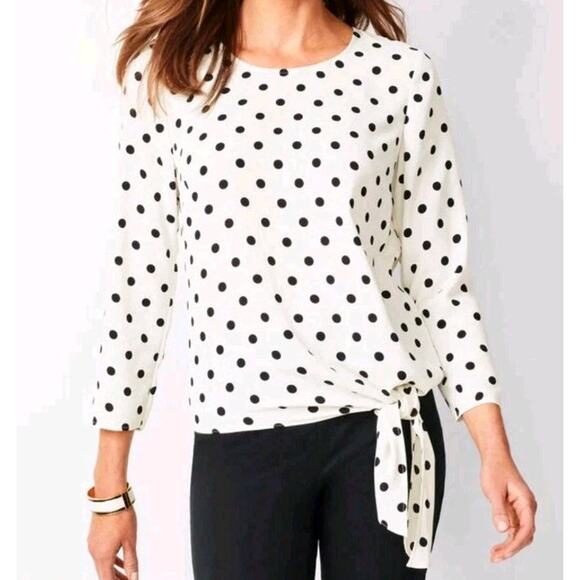Talbots Side Tie Dot Print Top Sz 3X White Black Polka Dot 3/4 Sleeve READ - Picture 13 of 14